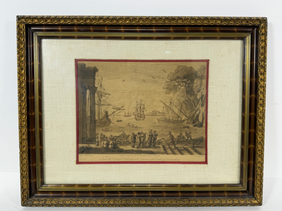 Antique Etching and Mezzotint Print Titled 'Harbour View with Embarkation of Saint Paula' Engraved by Richard Earlom After a Drawing by Claude Lorrain Published in 1775 10 X 8 Framed 18.5 X 14.5 [Photo 3]