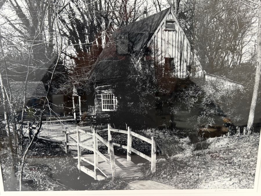 Richard 'Dick' Keesling B&W Photograph Titled 'Old Log Cabin Wooden Footbridge' Signed Richard Keesling 20 X 16 Framed 26 X 22 [Photo 3]