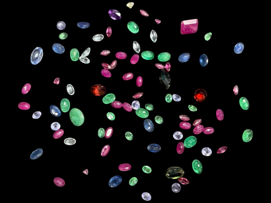 Jewelers Collection Of Various Stones Ready For Setting Including Emeralds, Rubies and More - See Photos