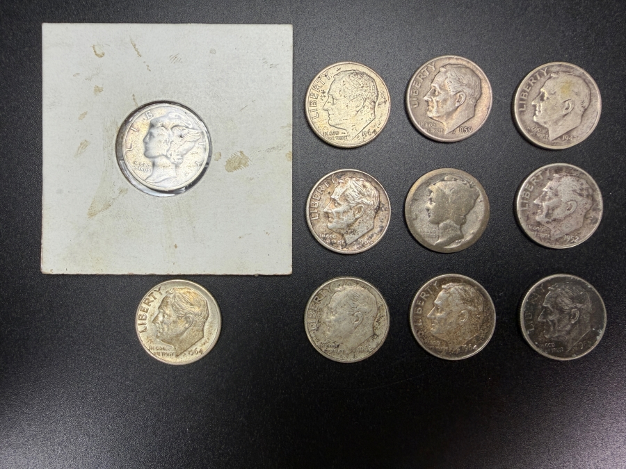 (9) US Silver Roosevelt Dimes and (2) US Silver Mercury Dimes [Photo 2]