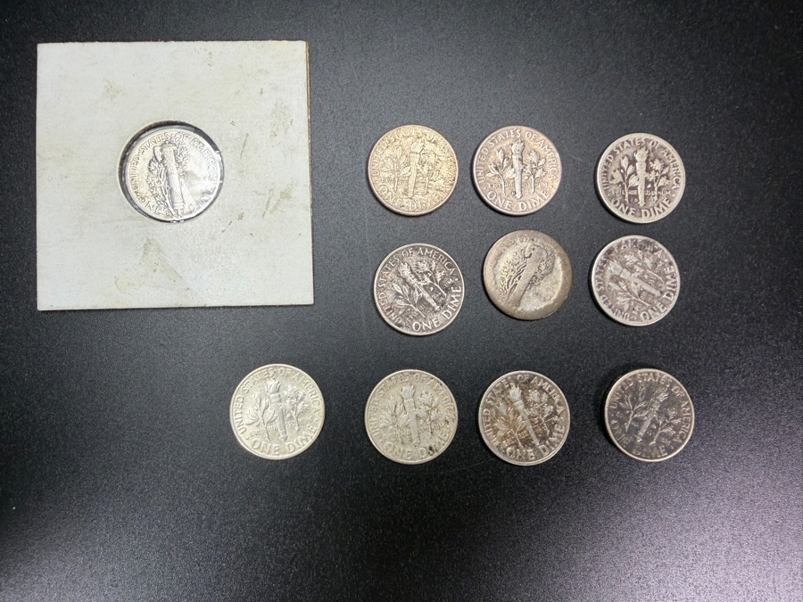 (9) US Silver Roosevelt Dimes and (2) US Silver Mercury Dimes [Photo 8]