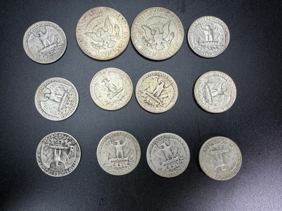 (10) US Silver Washington Quarters and (2) US Silver Kennedy Half Dollars [Photo 6]