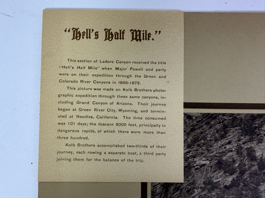Vintage Kolb Brothers Photogravure Print Dated 1912 Titled 'Hell's Half Mile' When Major Powell And Party Were On Their Expedition Through The Green And Colorado River Canyons In 1869-1872 10' X 8' [Photo 5]