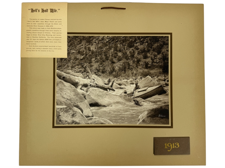 Vintage Kolb Brothers Photogravure Print Dated 1912 Titled 'Hell's Half Mile' When Major Powell And Party Were On Their Expedition Through The Green And Colorado River Canyons In 1869-1872 10' X 8'