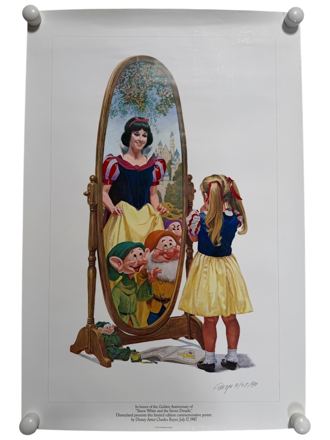 Charles Boyer Signed Limited Edition 'Fairest of Them All' Lithograph Print Created for Disney's 50th Anniversary of Snow White and the Seven Dwarfs 1987 20 x 30