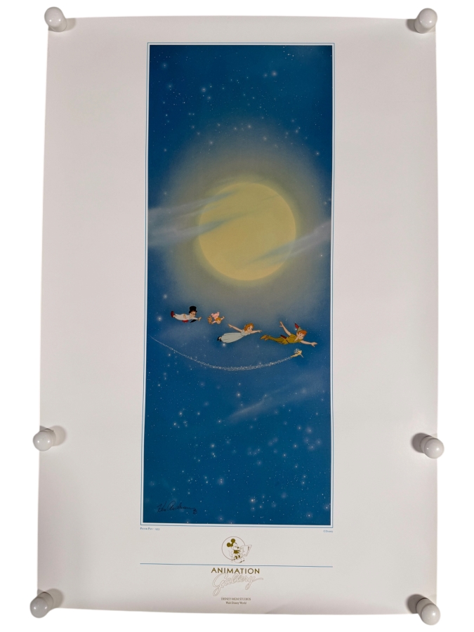 Signed Ken Anderson Vintage Peter Pan Poster Originally Sold at the Animation Gallery in Disney-MGM Studios 24 X 36
