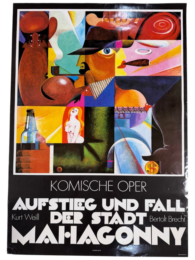 Vintage 1988 German Komische Oper Poster for the Opera Aufstieg und Fall der Stadt Mahagonny 26 X 37