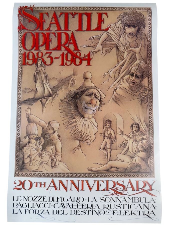 Rare 1983 Poster by Artist R.A. Olson for the Seattle Opera's 20th Anniversary Season 24 X 36