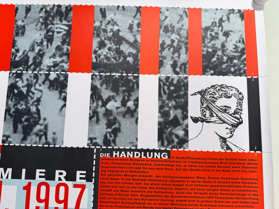 Vintage 1997 German Opera Poster for Shostakovich's Opera 'Die Nase' at the Leipzig Opera 39.5 X 27.5 [Photo 3]