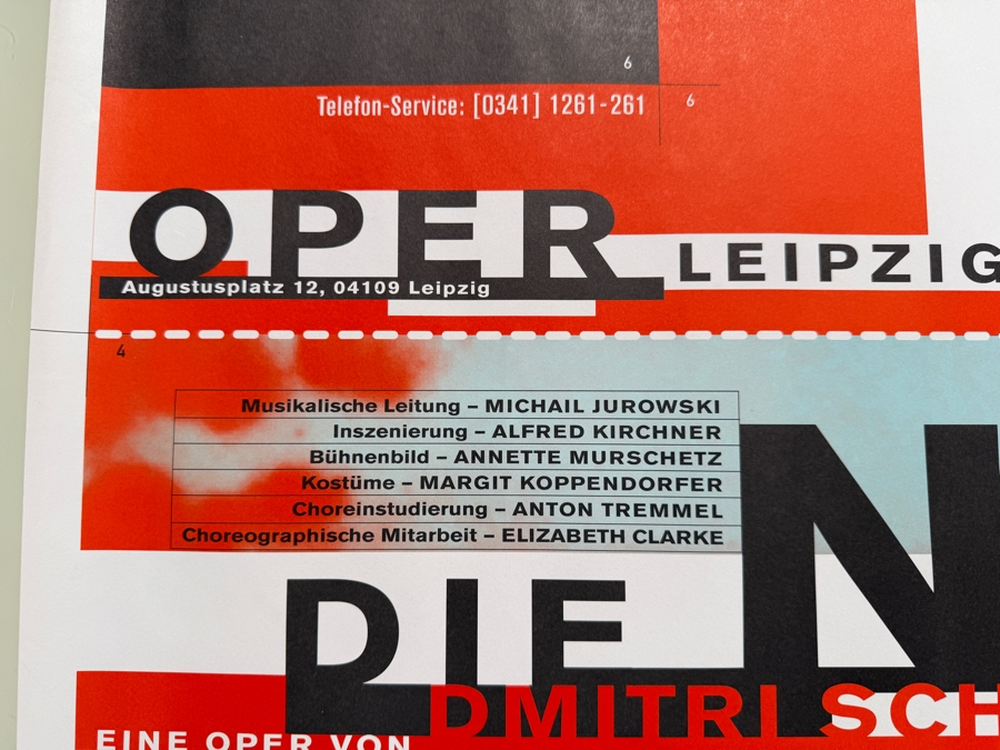 Vintage 1997 German Opera Poster for Shostakovich's Opera 'Die Nase' at the Leipzig Opera 39.5 X 27.5 [Photo 6]