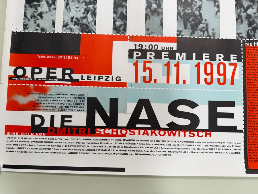 Vintage 1997 German Opera Poster for Shostakovich's Opera 'Die Nase' at the Leipzig Opera 39.5 X 27.5 [Photo 5]