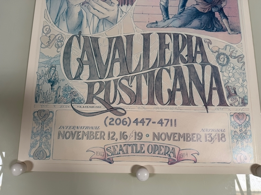Vintage Poster for a Seattle Opera Production of Pagliacci and Cavalleria Rusticana Illustrated by Artist Harold Laxton 24 X 36 [Photo 3]