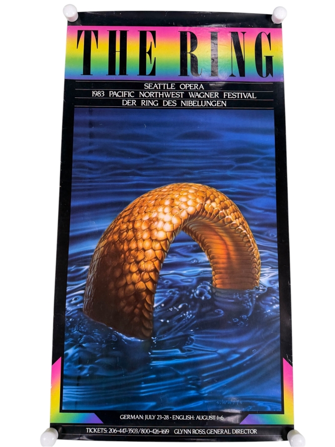 Vintage 1983 Poster from the Seattle Opera for the Pacific Northwest Wagner Festival Performance of Der Ring des Nibelungen 19 X 35.5