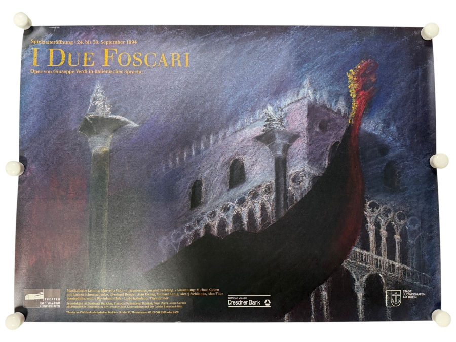 Vintage 1994 Poster for the Production of Giuseppe Verdi's Opera I Due Foscari in Ludwigshafen, Germany 33 X 23.5