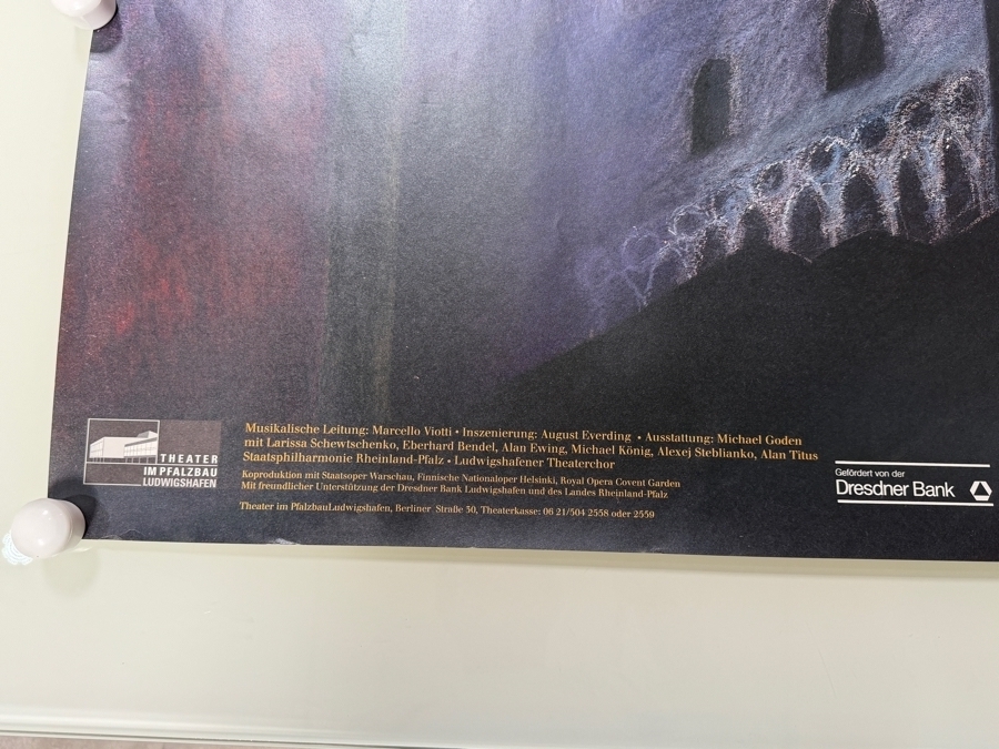 Vintage 1994 Poster for the Production of Giuseppe Verdi's Opera I Due Foscari in Ludwigshafen, Germany 33 X 23.5 [Photo 3]