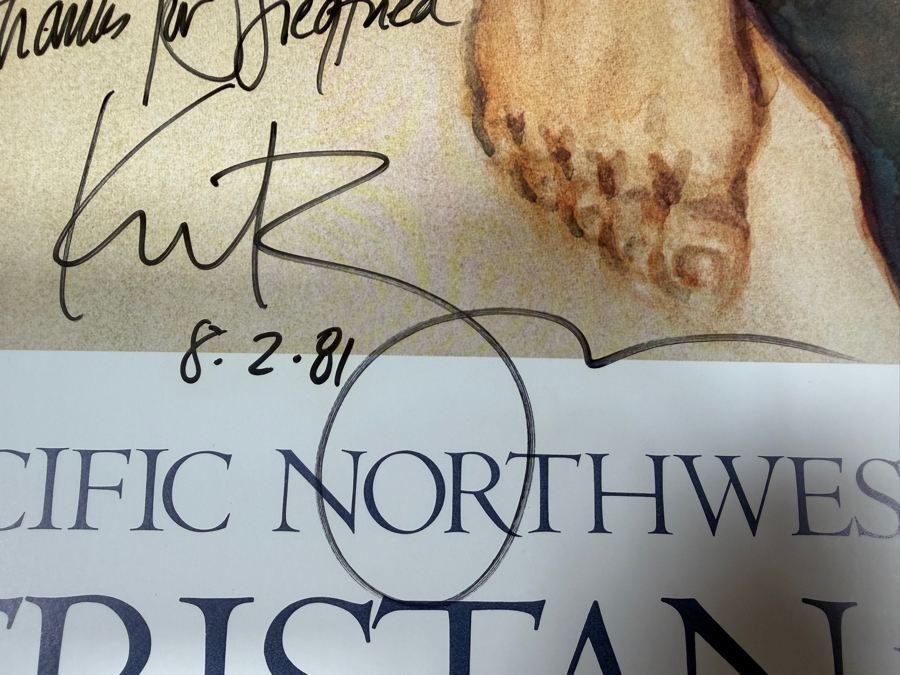 Vintage 1981 David Kreitzer Artist Signed Poster for the Pacific Northwest Wagner Festival's Production Tristan und Isolde 17.5 X 38.5 [Photo 6]