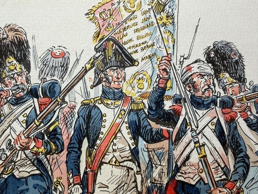 Eugene Leliepvre (1908-2013, French) Hand-signed Print Titled 'Grenadiers a Pied, Waterloo, 1815' 10 X 12.5 [Photo 3]