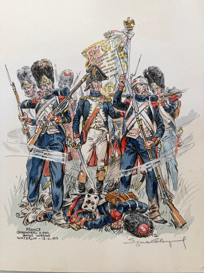 Eugene Leliepvre (1908-2013, French) Hand-signed Print Titled 'Grenadiers a Pied, Waterloo, 1815' 10 X 12.5