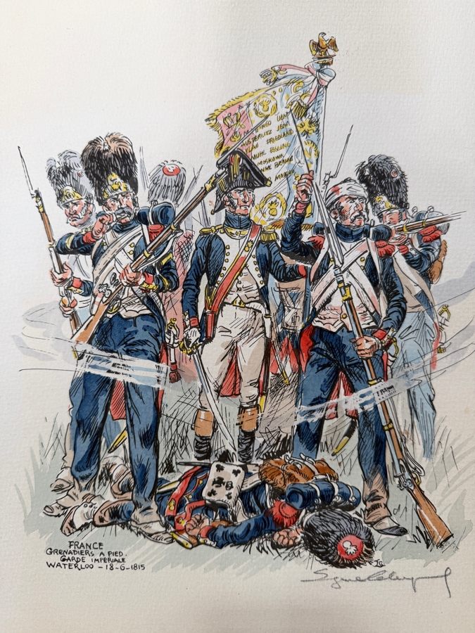 Eugene Leliepvre (1908-2013, French) Hand-signed Print Titled 'Grenadiers a Pied, Waterloo, 1815' 10 X 12.5 [Photo 8]