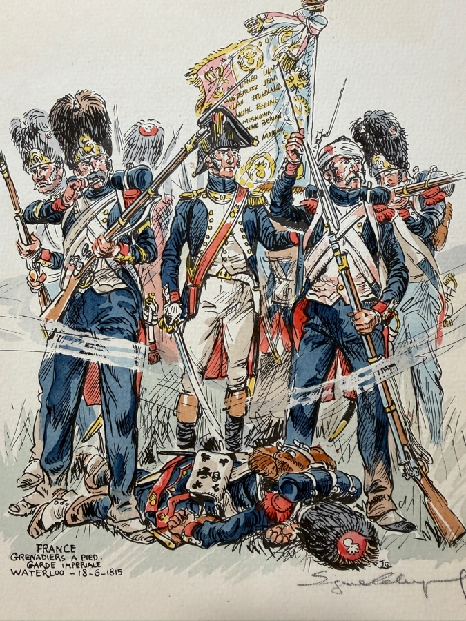 Eugene Leliepvre (1908-2013, French) Hand-signed Print Titled 'Grenadiers a Pied, Waterloo, 1815' 10 X 12.5 [Photo 2]