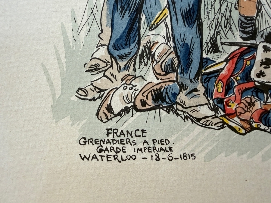 Eugene Leliepvre (1908-2013, French) Hand-signed Print Titled 'Grenadiers a Pied, Waterloo, 1815' 10 X 12.5 [Photo 5]