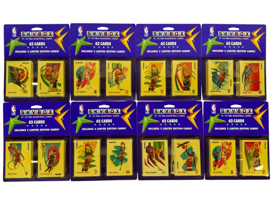 (8) Vintage 1991-92 Factory Sealed Blister Packs Of SkyBox NBA Basketball Cards - 496 Cards Total Featuring Michael Jordan