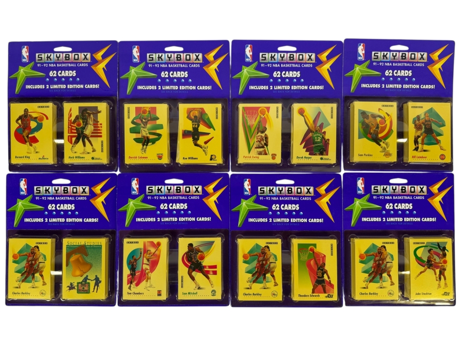 (8) Vintage 1991-92 Factory Sealed Blister Packs Of SkyBox NBA Basketball Cards - 496 Cards Total Featuring Charles Barkley