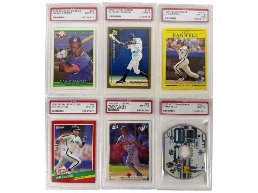 (5) PSA Graded Baseball Cards and (1) PSA Graded U.D. NFL Powerdeck