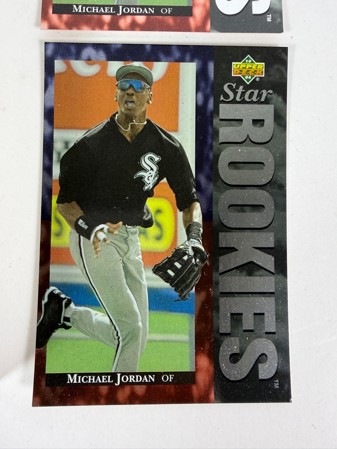 Candid Photograph of Michael Jordan Posing with Fan 8 X 10 and (2) Limited Edition 1994 Upper Deck Michael Jordan Baseball Rookie Cards [Photo 4]