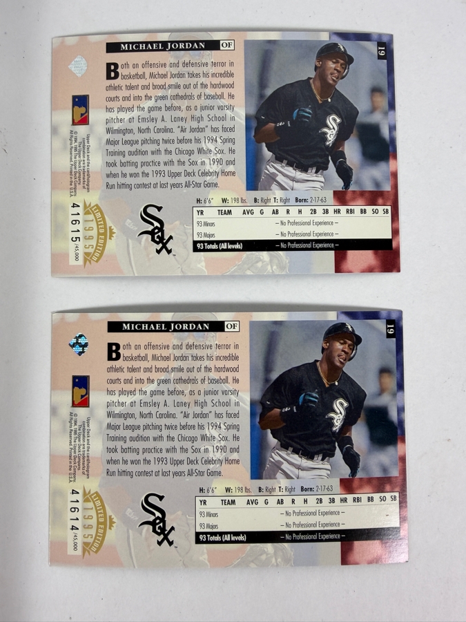Candid Photograph of Michael Jordan Posing with Fan 8 X 10 and (2) Limited Edition 1994 Upper Deck Michael Jordan Baseball Rookie Cards [Photo 5]