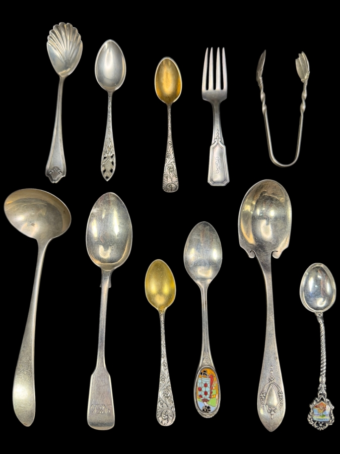 Collection of Sterling Silver Spoons, Sterling Silver Fork and Sterling Silver Tongs 146.3g