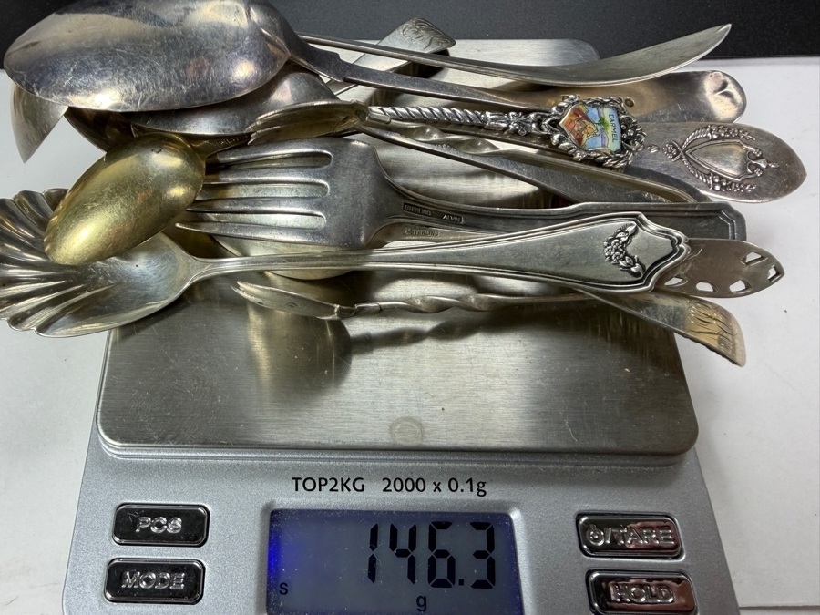 Collection of Sterling Silver Spoons, Sterling Silver Fork and Sterling Silver Tongs 146.3g [Photo 14]