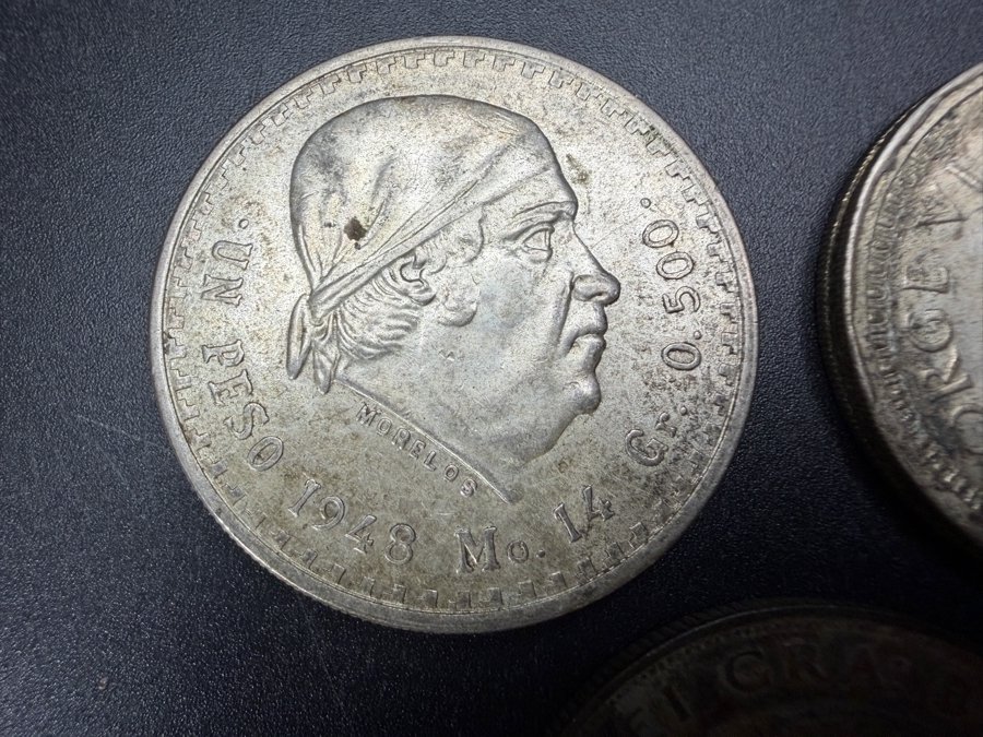 1948 Mexican Peso Silver Coin, 1945 British India One Rupee Silver Coin and 1923 Great Britain Half Crown Silver Coin [Photo 2]