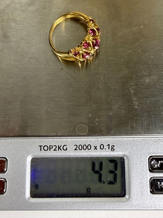 Vintage 14K Yellow Gold Lattice Basketweave X Motif Multi Stone Oval Cut Rhodolite Garnet Statement Ring Signed JBNI Size 7.5 4.3g [Photo 13]