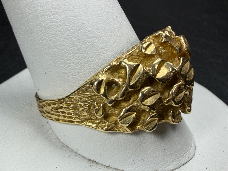 Vintage 14K Yellow Gold Heavy Brutalist Nugget Bark Texture Statement Ring Size 12.75 8.4g [Photo 4]