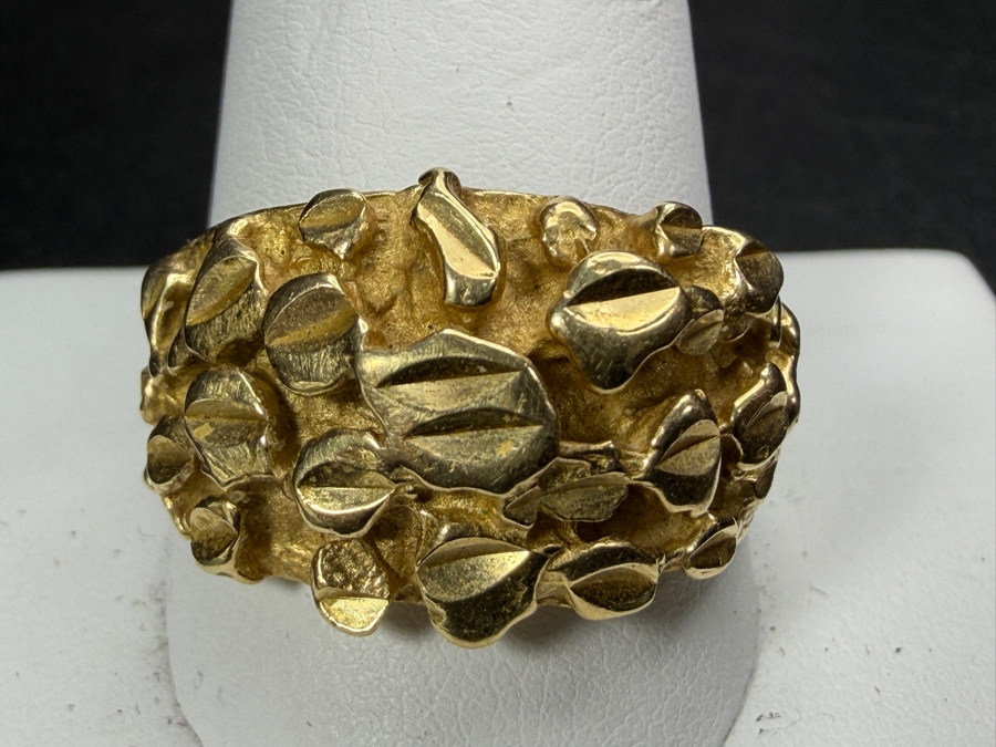 Vintage 14K Yellow Gold Heavy Brutalist Nugget Bark Texture Statement Ring Size 12.75 8.4g [Photo 3]