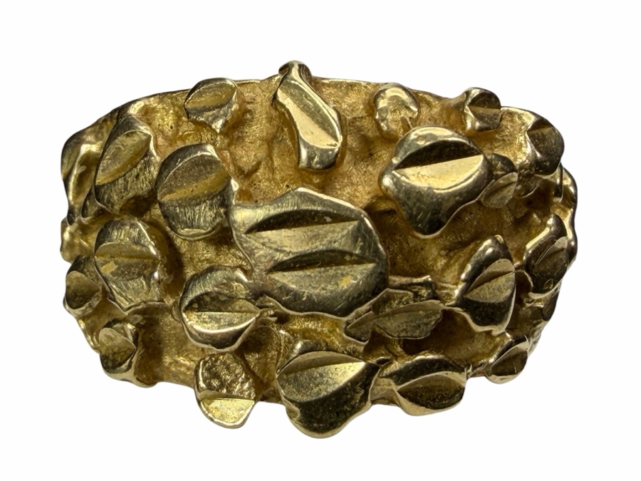 Vintage 14K Yellow Gold Heavy Brutalist Nugget Bark Texture Statement Ring Size 12.75 8.4g [Photo 2]