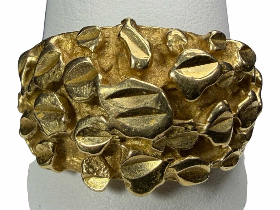 Vintage 14K Yellow Gold Heavy Brutalist Nugget Bark Texture Statement Ring Size 12.75 8.4g