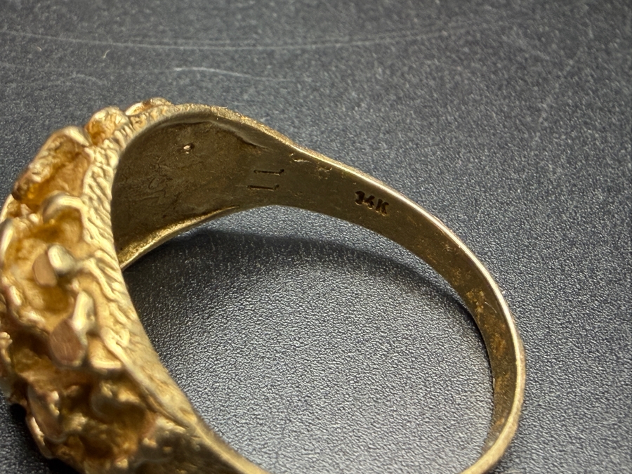 Vintage 14K Yellow Gold Heavy Brutalist Nugget Bark Texture Statement Ring Size 12.75 8.4g [Photo 7]