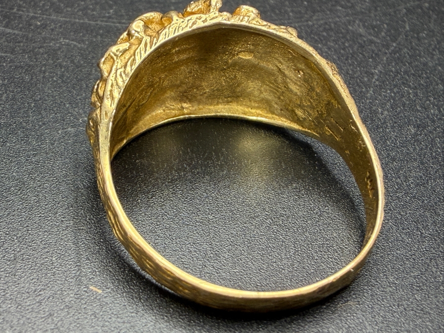 Vintage 14K Yellow Gold Heavy Brutalist Nugget Bark Texture Statement Ring Size 12.75 8.4g [Photo 6]