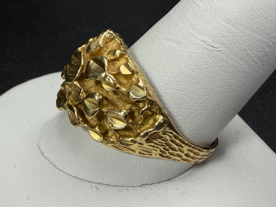 Vintage 14K Yellow Gold Heavy Brutalist Nugget Bark Texture Statement Ring Size 12.75 8.4g [Photo 5]