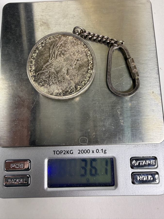 Vintage Austrian Silver 1780 Maria Theresa Thaler Restrike Coin with Sterling Silver Keychain With Heavy Screw Gate Carabiner Clasp 36.1g [Photo 11]