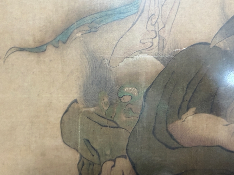 Antique Edo Period Japanese Silk Scroll Painting Depicting a Scene with Mythological Figures Signed Upper Left Framed 40 X 32 - See Photos [Photo 18]
