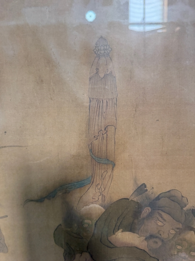 Antique Edo Period Japanese Silk Scroll Painting Depicting a Scene with Mythological Figures Signed Upper Left Framed 40 X 32 - See Photos [Photo 19]