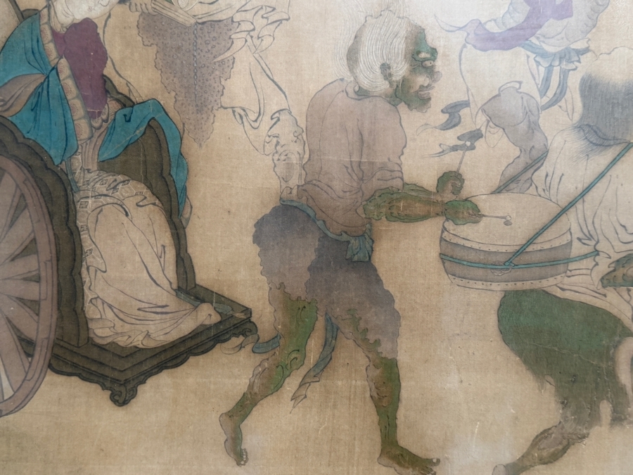 Antique Edo Period Japanese Silk Scroll Painting Depicting a Scene with Mythological Figures Signed Upper Left Framed 40 X 32 - See Photos [Photo 10]