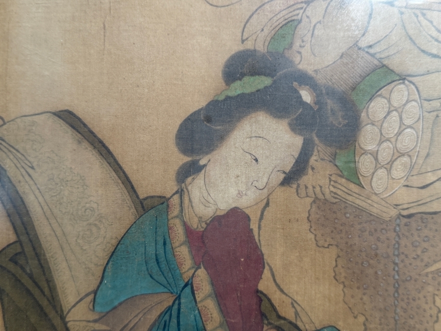 Antique Edo Period Japanese Silk Scroll Painting Depicting a Scene with Mythological Figures Signed Upper Left Framed 40 X 32 - See Photos [Photo 7]