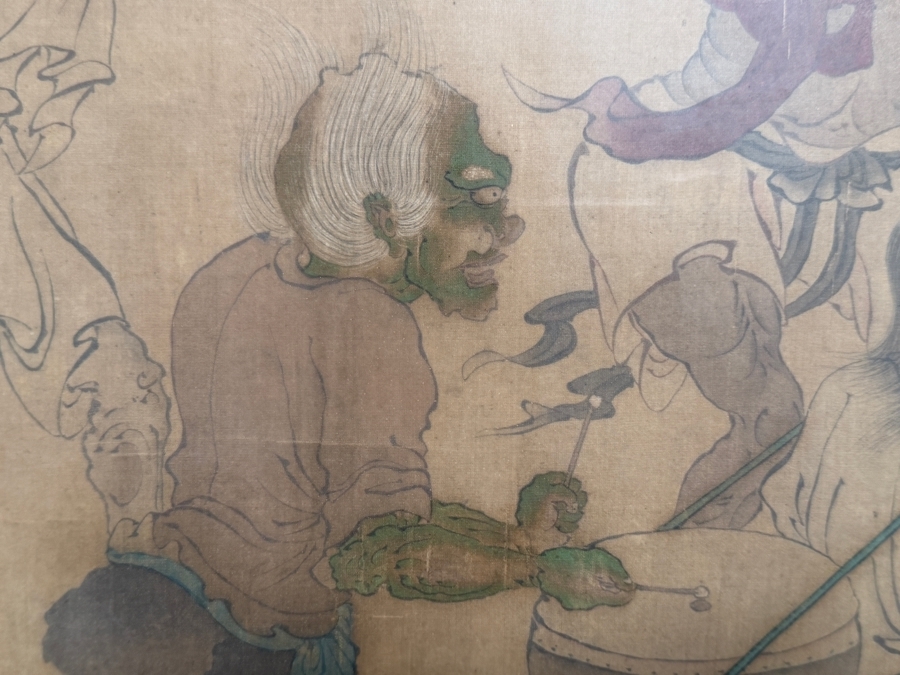 Antique Edo Period Japanese Silk Scroll Painting Depicting a Scene with Mythological Figures Signed Upper Left Framed 40 X 32 - See Photos [Photo 11]