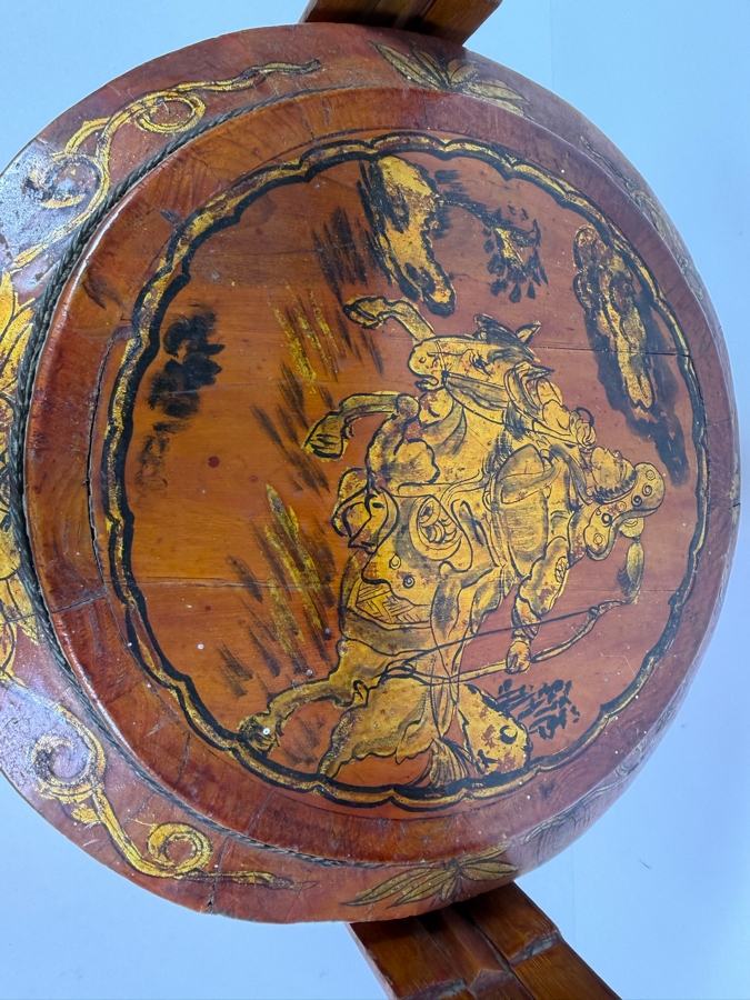 Antique Chinese Hand Painted Lacquer Coiled Bamboo Stacking Wedding Basket With Gilt Pheasant And Peonies Foliage Motif And Base Ink Inscriptions And Mark 12'W X 14'H [Photo 14]