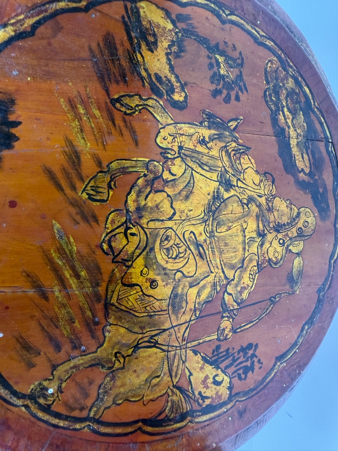 Antique Chinese Hand Painted Lacquer Coiled Bamboo Stacking Wedding Basket With Gilt Pheasant And Peonies Foliage Motif And Base Ink Inscriptions And Mark 12'W X 14'H [Photo 15]