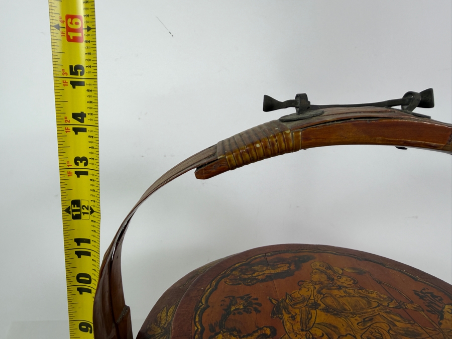Antique Chinese Hand Painted Lacquer Coiled Bamboo Stacking Wedding Basket With Gilt Pheasant And Peonies Foliage Motif And Base Ink Inscriptions And Mark 12'W X 14'H [Photo 6]